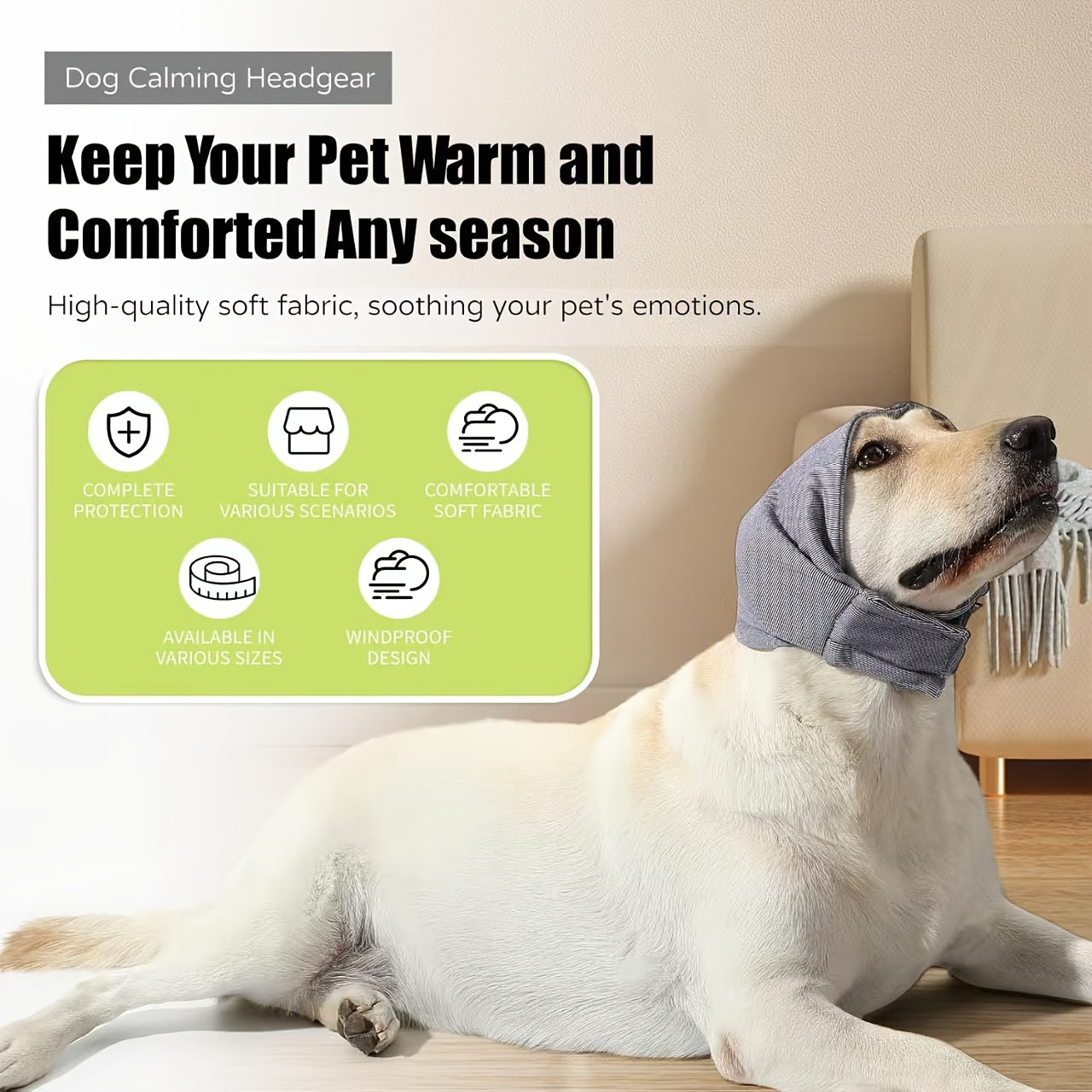 Dog Calming Headgear - Anxiety & Thunderstorm Ear Covers for Pets